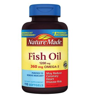 Nature Made Fish Oil Dietary Supplement 1200 mg cung cấp lượng omega- 3 giúp bảo vệ tim mạch và làm giảm nguy cơ bệnh tim mạch vành
