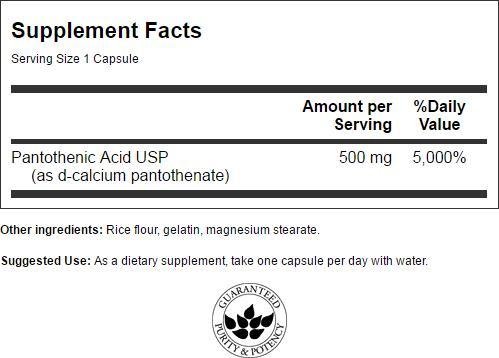 Viên uống bổ sung vitamin b5 swanson pantothenic acid 500mg, 250 viên - mỹ