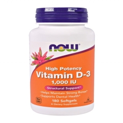 NOW Foods Vitamin D3 1000 IU: Viên uống bổ sung Vitamin D3 cho cơ thể, 180 viên