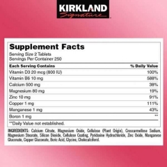 Kirkland Signature Calcium Citrate 500 mg: Viên uống cung cấp Vitamin D, Canxi, Kẽm, Magie, 500 viên