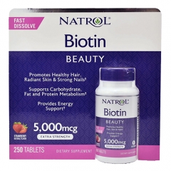 Natrol Biotin Beauty 5000mcg Extra Strength 250 Viên - Viên Ngậm Hương Dâu Mọc Tóc & Chống Gãy Rụng.