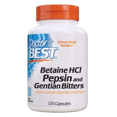 Doctor's Best Betaine HCI Pepsin & Gentian Bitters, Enzyme hỗ trợ tiêu hóa và hấp thụ protein 120 Capsules
