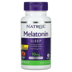 Viên ngậm điều hòa giấc ngủ Natrol Melatonin Sleep Fast Dissolve 10mg hương dâu 60 viên