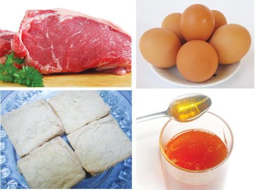 Thịt nạc, trứng gà, đậu phụ, mật ong... dùng để chế biến món ăn phục hồi sức khỏe / Ảnh: K.Vy - Đ.N.Thạch - H.Huy - Shutterstock