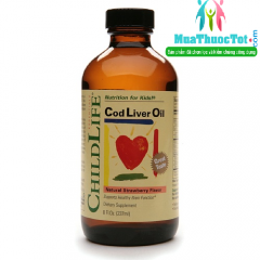 ChildLife Cod Liver Oil Strawberry - Thuoc dầu cá tuyết Bổ Sung Hàm Lượng DHA Tốt Nhất Cho Trẻ, 237 ml