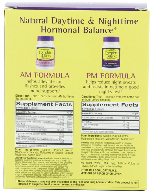 Natrol Complete Balance® for Menopause AM/PM Formula gồm 2 lọ, mỗi lọ 30 viên