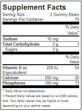 Thành phần kẹo dẻo giúp trẻ phát triển chiều cao L'il Critters Calcium với Vitamin D