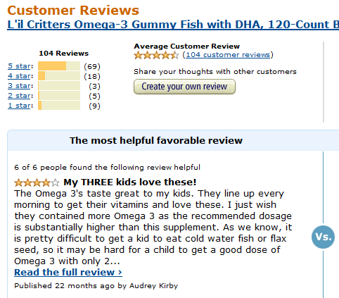 Nhận xét của những người đã sử dụng L'il Critters Omega-3 Gummy Fish trên Amazon.com