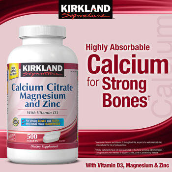 Kirkland Signature Calcium Citrate 500 mg cung cấp Vitamin D, Canxi, Kẽm, Magie cho cơ thể
