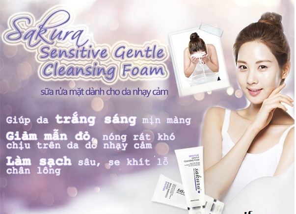 Sakura sensitive cleansing foam - sữa rửa mặt dành cho da nhạy cảm, 100ml