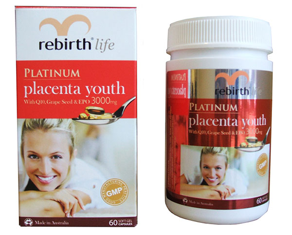 Viên uống chống lão hóa da nhau thai cừu - rebirth life platinum placcenta youth, 60 viên