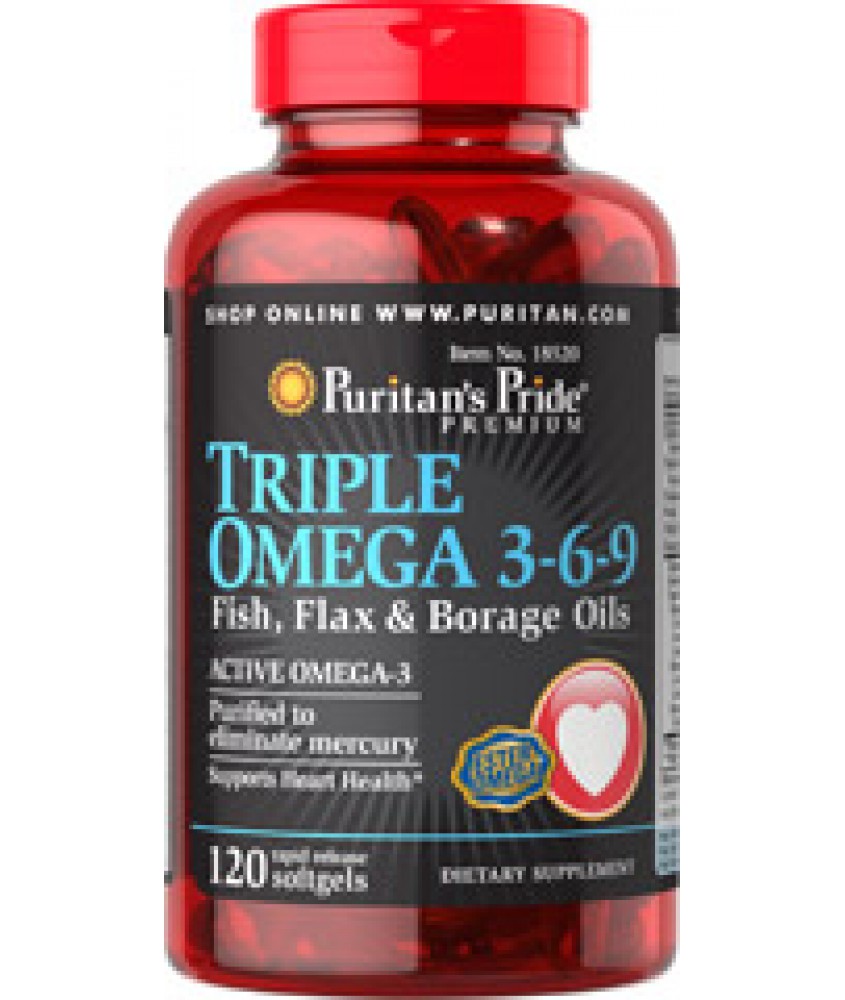 Viên uống bổ sung omega chăm sóc tim mạch - puritan's pride triple omega 3-6-9, 120 viên