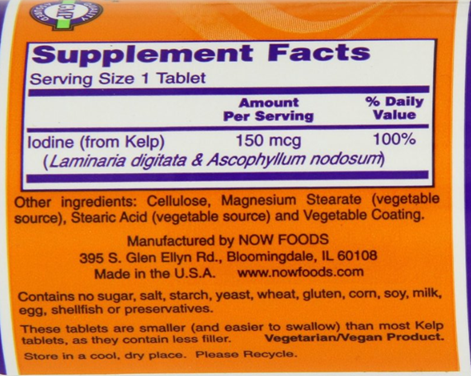 Viên uống hỗ trợ tuyến giáp now foods kelp 150mcg, 200 viên