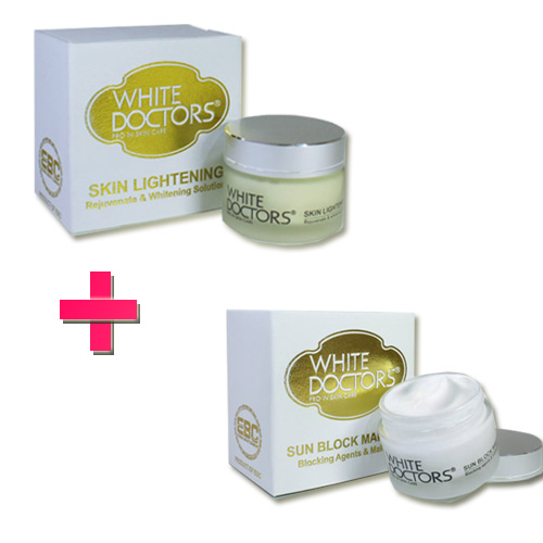 Bộ đôi dưỡng trắng da ngày và đêm white doctors sun block makeup + white doctors skin lightening