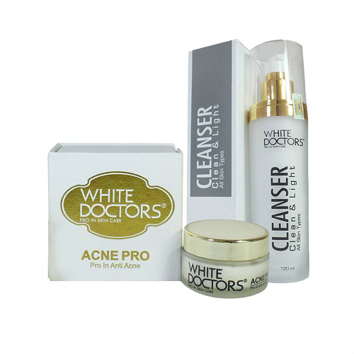 Bộ đôi đặc trị mụn cho da mặt white doctors cleanser và white doctors acne pro