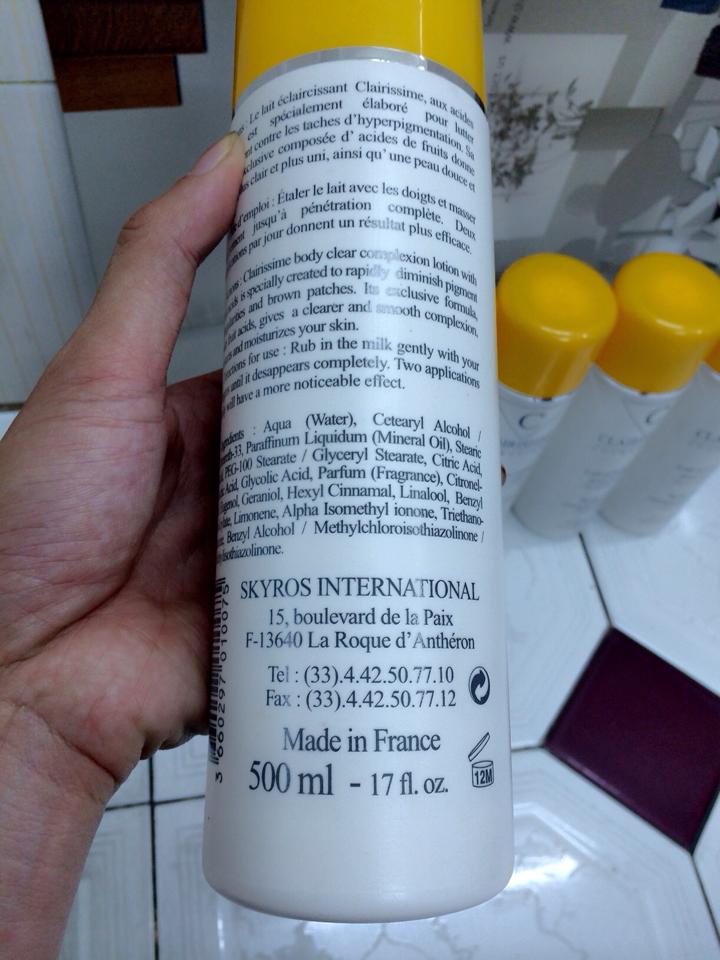 Kem làm trắng da, chống lão hóa toàn thân lotion clairissime 500ml của pháp