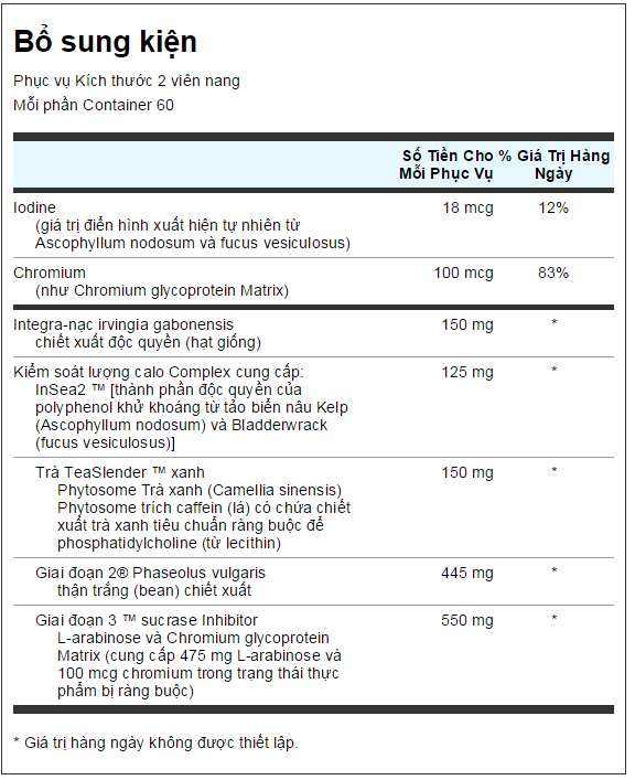 Viên uống hỗ trợ giảm cân life extension optimized irvingia with phase 3 calorie control complex 120 viên