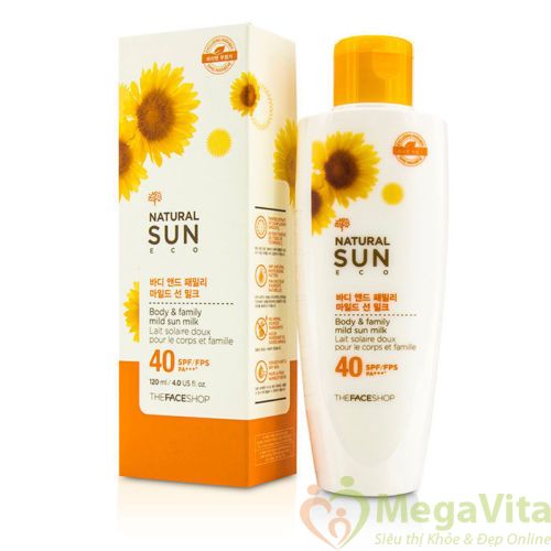 The face shop natural sun body & family mild sun milk spf40 - kem chống nắng toàn thân, 120ml
