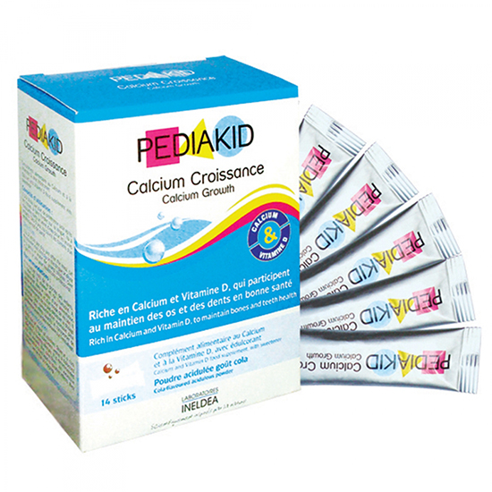 Bột uống tăng chiều cao cho trẻ từ 3 tuổi trở lên pediakid calcium croissance của pháp 14 gói x 2,6g