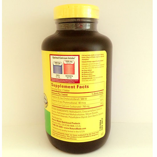 Nature made calcium 750 mg + d + k – viên bổ sung canxi, vitamin d, k giúp xương chắc khỏe, 300 viên