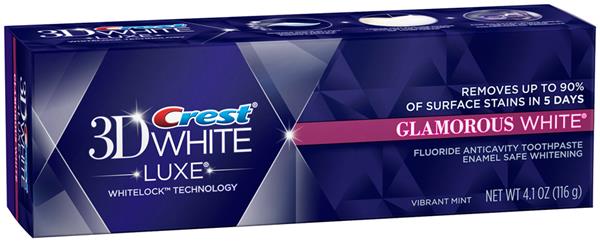 Kem Đánh răng mỹ crest 3d white luxe glamorous white 116g - loại bỏ 90% vết ố chỉ trong 5 ngày