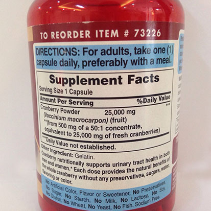 Viên uống ngăn ngừa viêm nhiễm khuẩn đường tiết niệu puritans pride natural cranberry 25.000 mg của mỹ 120 viên