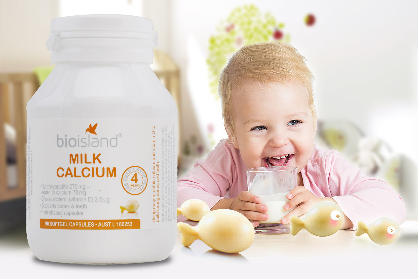 Viên sữa bổ sung canxi cho bé từ 1 tháng tuổi trở lên calcium milk bio island của Úc hộp 90 viên