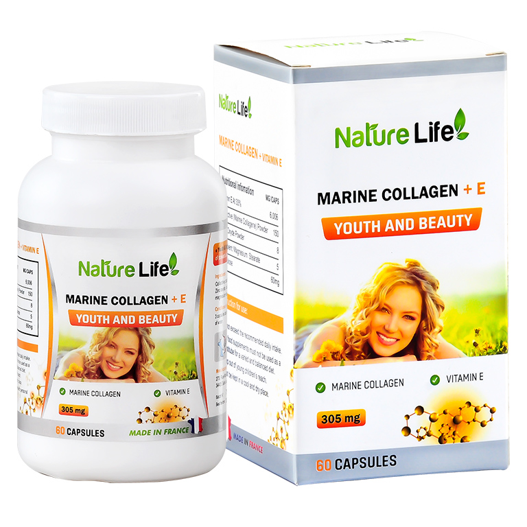 Viên uống bổ sung Collagen và vitamin E chống lão hóa, dưỡng da tươi trẻ Nature Life Marine Collagen and E của Pháp hộp 60 viên hình 3