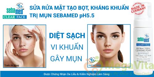Sữa rửa mặt tạo bọt trị mụn, tái tạo da Sebamed Antibacterial Cleansing Foam 50ml của Đức hình 2