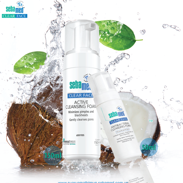 Sữa rửa mặt tạo bọt trị mụn, tái tạo da Sebamed Antibacterial Cleansing Foam 50ml của Đức hình 3