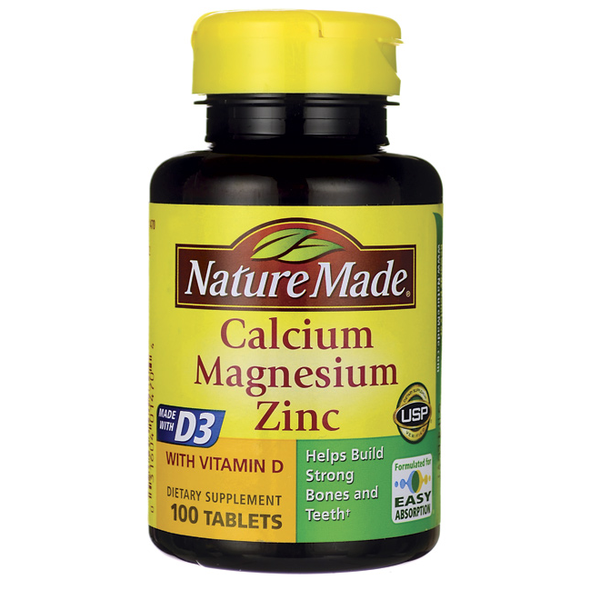 Viên uống bổ sung canxi, tăng cường sức khỏe xương khớp nature made calcium magnesium zinc with vitamin d của mỹ hộp 100 viên