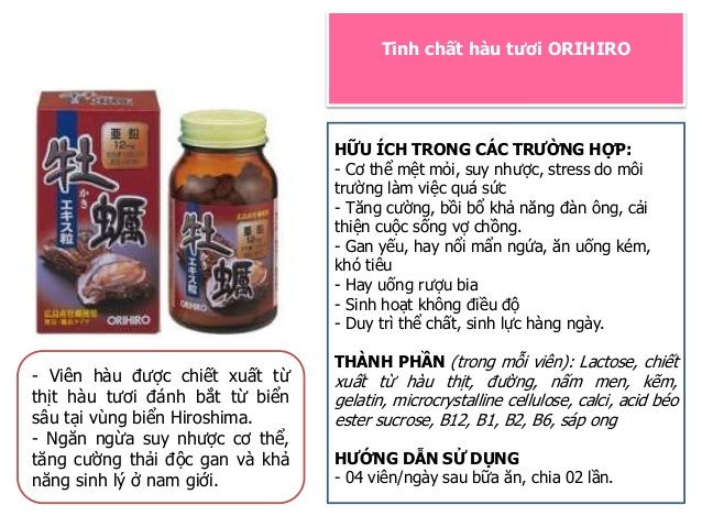 Tinh chất hàu tươi orihiro nhật bản 120 viên: viên uống hỗ trợ tăng cường sinh lý nam, tăng số lượng và chất lượng tinh trùng