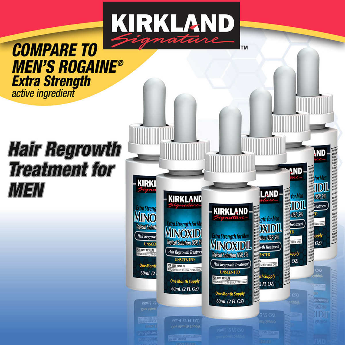 Dung dịch mọc tóc minoxidil 5% kirkland của mỹ chống rụng tóc và hói đầu cho nam giới, hộp gồm 6 chai