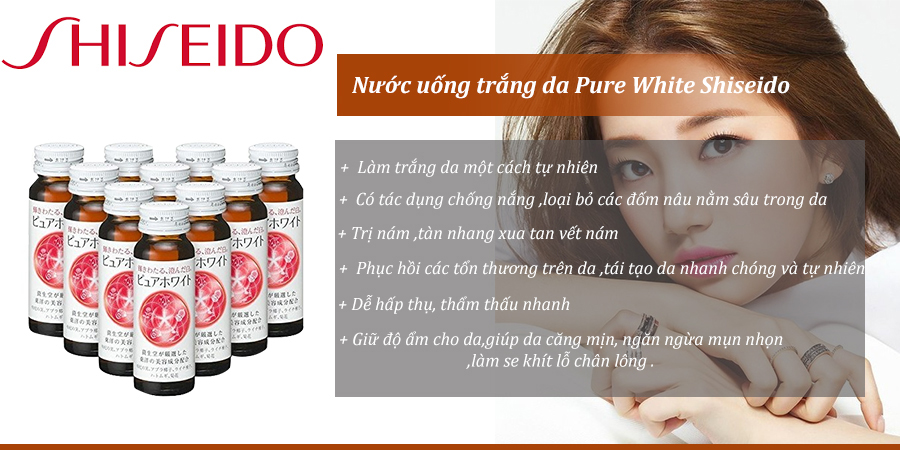 Shiseido pure white, hộp 10 chai - nhật bản: nước uống làm trắng da, chống lão hóa