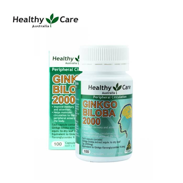 Viên uống tăng tuần hoàn máu não, cải thiện trí nhớ healthy care ginkgo biloba 2000mg của Úc hộp 100 viên