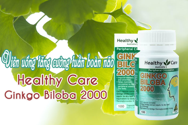 Viên uống tăng tuần hoàn máu não, cải thiện trí nhớ healthy care ginkgo biloba 2000mg của Úc hộp 100 viên
