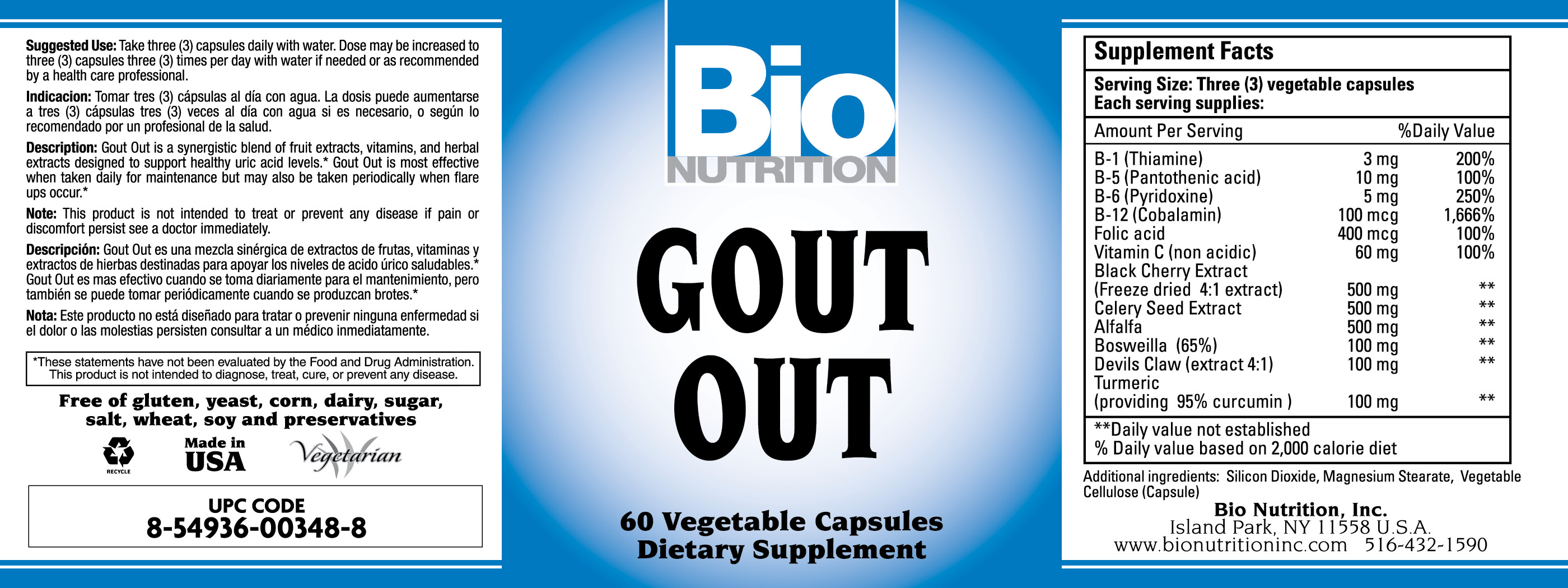 Bio nutrition gout out: hỗ trợ bệnh gút, giảm aric acid từ mỹ 60 viên