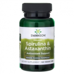 Swanson Organic Spirulina & Astaxanthin: Viên uống chống oxy hóa từ tảo biển Spirulina và Astaxanthin tự nhiên 120 viên