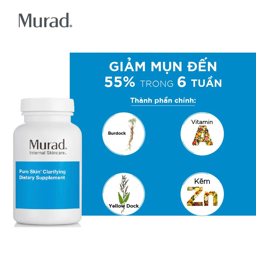 Viên uống giảm mụn pure skin clarifying dietary supplement