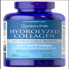 Collagen chống nhăn da, dưỡng ẩm, giảm cân, cung cấp năng lượng cho người ăn kiêng Puritans Pride Hydrolyzed Collagen hộp 180 viên