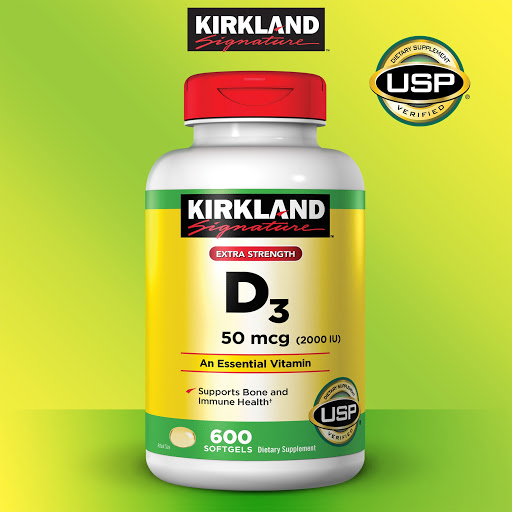 Viên uống Vitamin D3 2000 IU Kirkland hộp 600 viên phòng chống còi xương, loãng xương, nâng cao hệ miễn dịch của cơ thể hình 4