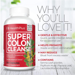 Health Plus Super Colon Cleanse với Herbs and Acidops,60 viên: Viên Hỗ trợ và giải độc đường ruột