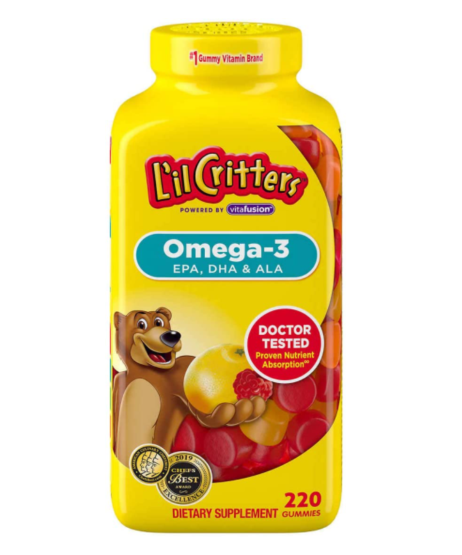 L'il Critters Omega-3 plus DHA Gummy Fish 220 viên: Kẹo dẻo em bé cung cấp omega và DHA giúp bé thông minh hơn.
