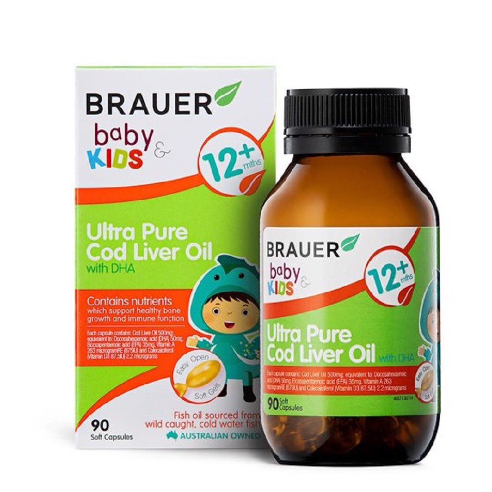 Brauer Baby Kids Ultra Pure Cod Liver Oil with DHA Dầu Cá Cho Bé Từ 1 Tuổi