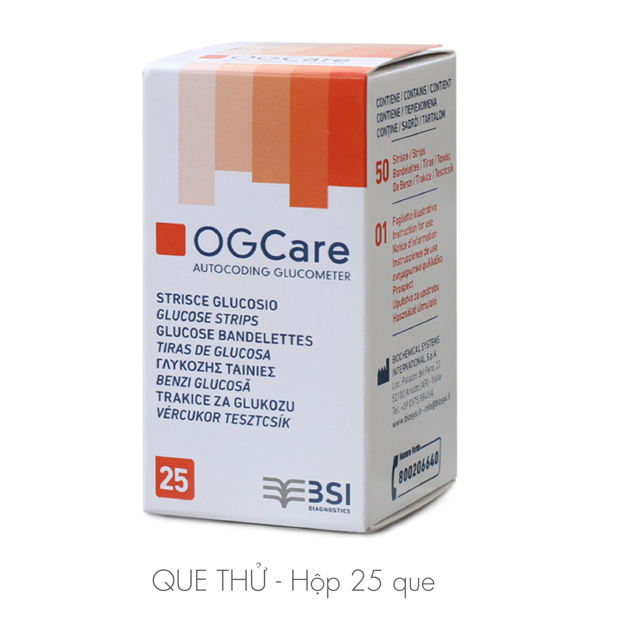 Dung cụ que thử đường huyết OGCARE (1 hộp 25 que)