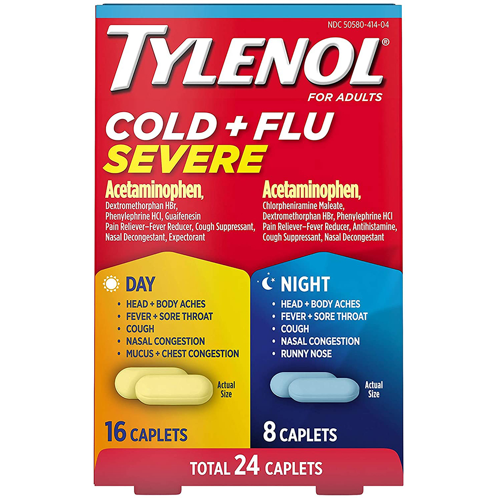 Viên uống giảm đau hạ sốt Tylenol Cold & Flu Severe Day 16 Caplets & Night 8 Caplets