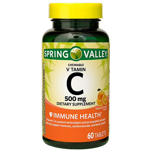 Spring Valley Chewable Vitamin C 500mg Orange Flavor 60 Viên - Viên bổ sung Vitamin C.