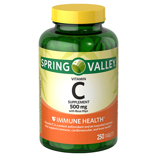 Spring Valley Vitamin C Supplement with Rose Hips 500mg 250 Viên - Viên bổ sung Vitamin C hằng ngày.
