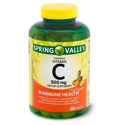 Spring Valley Chewable Vitamin C Tropical Fruit Flavors Dietary Supplement 500mg 200 Viên