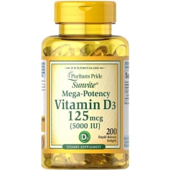 Viên uống bổ sung vitamin D3 - Puritans Pride Vitamin D3 5000 IU 200 viên